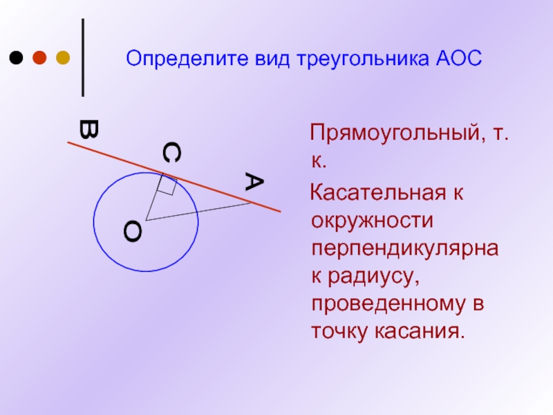 Перпендикулярно радиусу точки касания. Касательная к окружности радиусу проведённому в точку касания. Теорема касательная к окружности. Касательные к окружности в треугольнике. Касательная к окружности перпендикулярна.