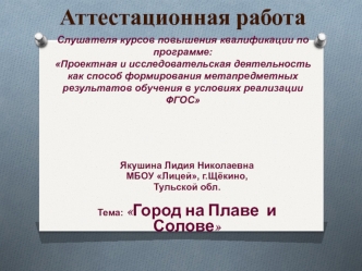 Аттестационная работа. Город на Плаве и Солове