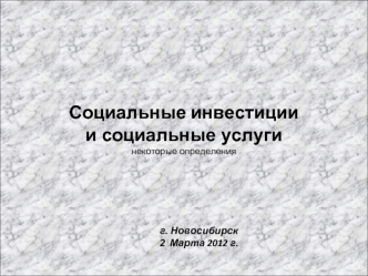 Социальные инвестиции и социальные услуги некоторые определения