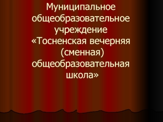 Муниципальное общеобразовательное учреждение Тосненская вечерняя (сменная)общеобразовательная школа