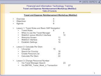 Financial and information technology. Training. Travel and expense reimbursement. Workshop (WebGui)