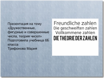 Дружественные, фигурные и совершенные числа, теория чисел