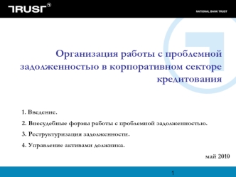 Организация работы с проблемной задолженностью в корпоративном секторе кредитования