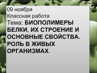 Биополимеры белки, их строение и основные свойства. Роль в живых организмах