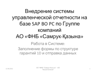 Внедрение системы управленческой отчетности на базе SAP BO PC по Группе компаний АО ФНБ Самрук-?азына