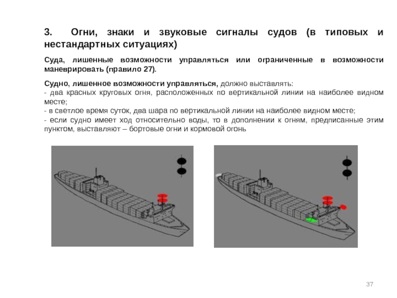 Огни судов. Судно лишенное возможности управляться огни МППСС 72. Судно лишенное возможности управляться МППСС. Судно Ограниченное в возможности маневрировать огни и знаки. Судно лишенное возможности управляться знаки.