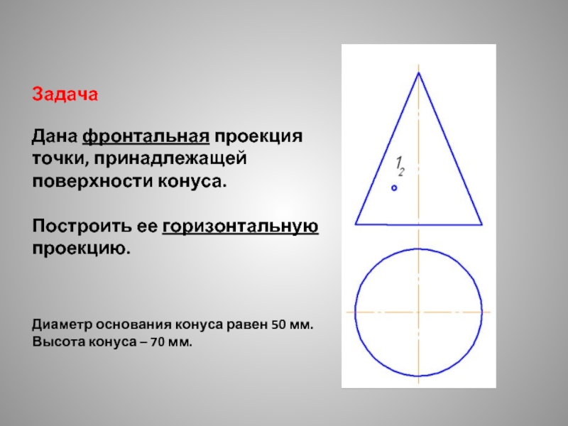 Диаметр основания. Построение проекций точек на поверхности конуса. Нахождение точек на поверхности конуса. Точки на поверхности конуса. Проекция точки на поверхности конуса.