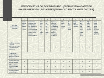 МЕРОПРИЯТИЯ ПО ДОСТИЖЕНИЮ ЦЕЛЕВЫХ ПОКАЗАТЕЛЕЙ (НА ПРИМЕРЕ ЛИЦ БЕЗ ОПРЕДЕЛЕННОГО МЕСТА ЖИТЕЛЬСТВА)