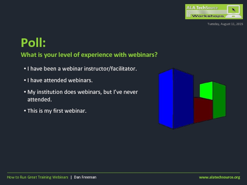 Poll: What is your level of experience with webinars?Tuesday, August 11,