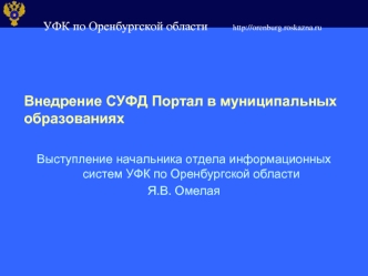 Внедрение СУФД Портал в муниципальных образованиях