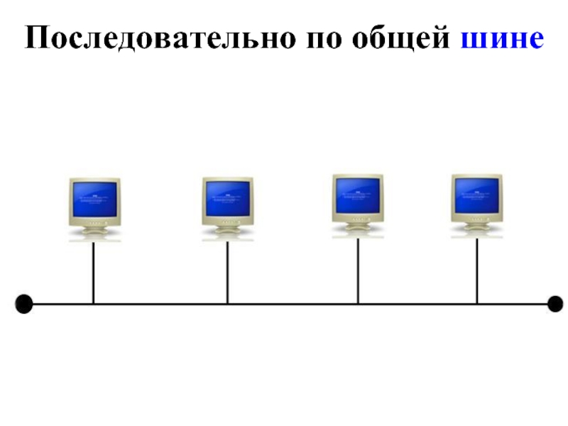 При построении сети по данной схеме каждый компьютер подсоединяется к общему кабелю на концах