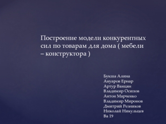 Построение модели конкурентных сил по товарам для дома. Конструктор-мебель