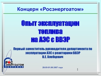 Опыт эксплуатации топлива 
на АЭС с ВВЭР