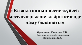 Қазақстанның несие жүйесі:мәселелері және қазіргі кезеңде даму болашағы