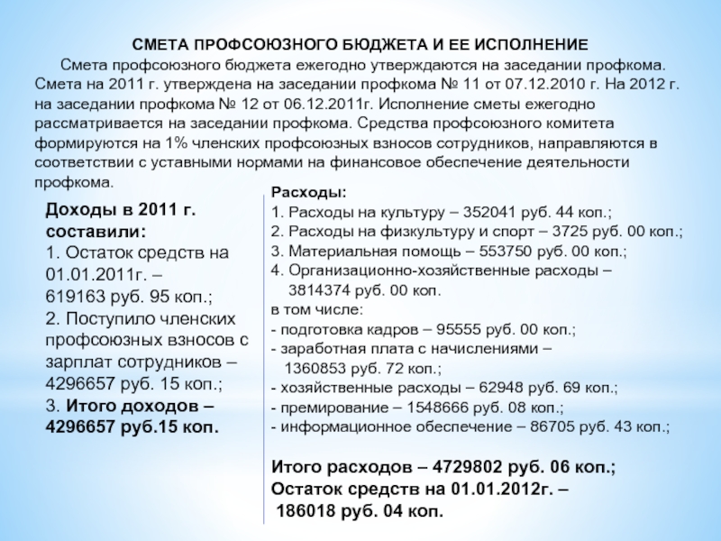 Смета профсоюзной организации образец