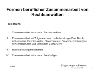 Formen beruflicher Zusammenarbeit von Rechtsanwälten