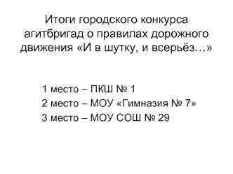 Итоги городского конкурса агитбригад о правилах дорожного движения И в шутку, и всерьёз…