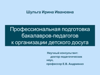 Профессиональная подготовка бакалавров-педагогов к организации детского досуга