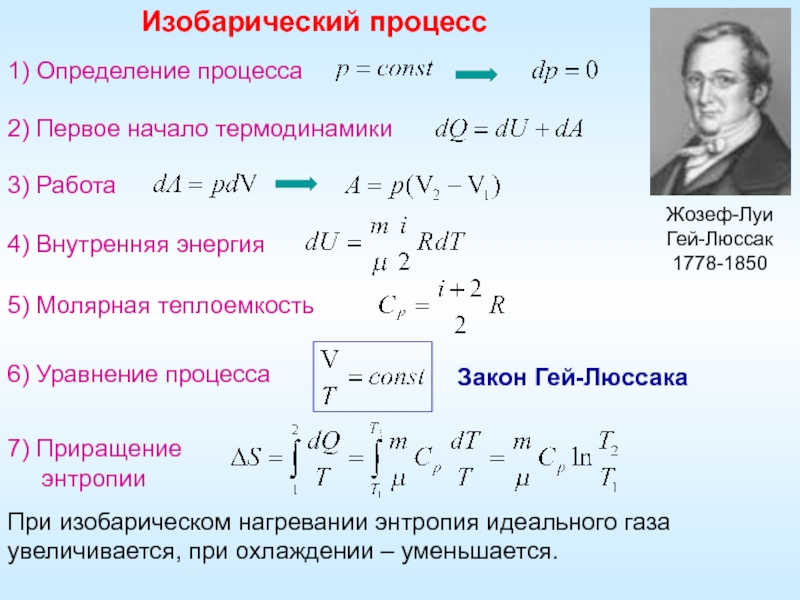 Работа идеального газа при изобарическом процессе