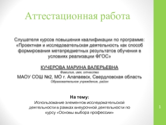 Аттестационная работа. Использование элементов исследовательской деятельности по курсу Основы выбора профессии