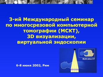 3-ий Международный семинар 
по многосрезовой компьютерной томографии (МСКТ), 
3D визуализации, 
виртуальной эндоскопии