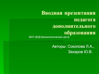 Вводная презентацияпедагога дополнительного образования