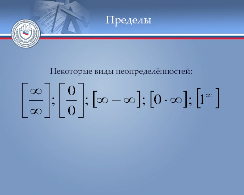 Некоторые виды. Виды неопределенностей. Виды неопределенностей в пределах. Неопределенности пределов. Таблица неопределенностей пределов.