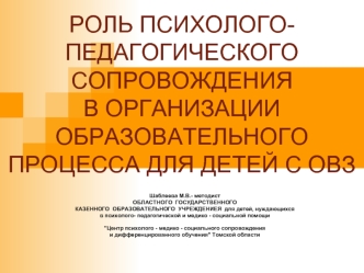 РОЛЬ ПСИХОЛОГО-ПЕДАГОГИЧЕСКОГО СОПРОВОЖДЕНИЯ  В ОРГАНИЗАЦИИ ОБРАЗОВАТЕЛЬНОГО ПРОЦЕССА ДЛЯ ДЕТЕЙ С ОВЗ