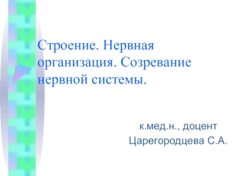 Строение. Нервная организация. Созревание нервной системы