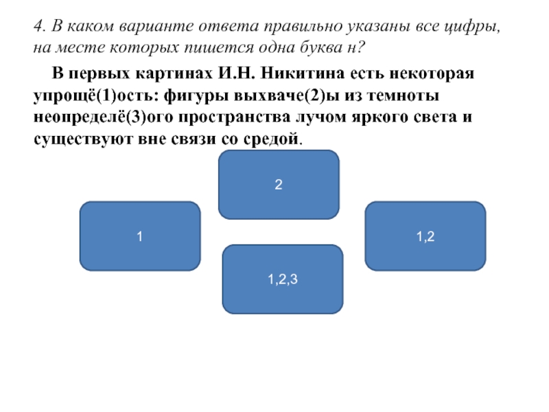 Укажите все цифры на месте которых пишется нн основное действие картины