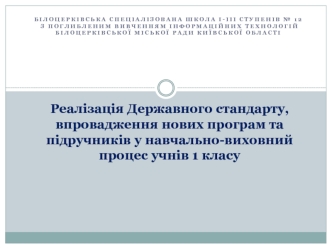 Реалізація Державного стандарту,  впровадження нових програм та підручників у навчально-виховний процес учнів 1 класу