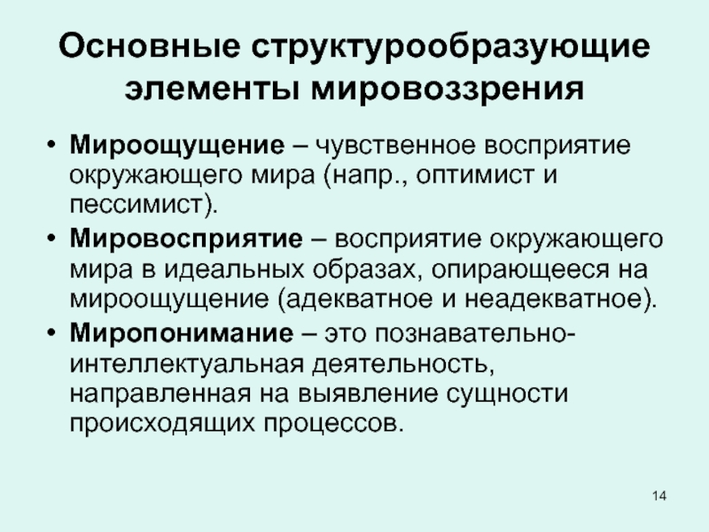 Основные компоненты мировоззрения