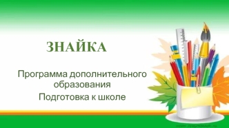 Программа дополнительного образования. Подготовка к школе в детском саду