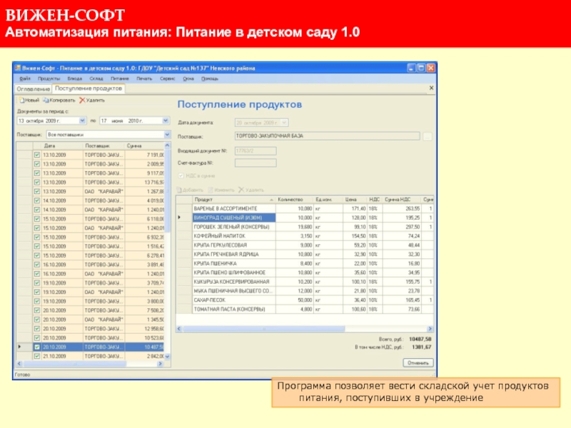 Учет доу. Вижен-софт питание в детском. Программа складского учета продуктов питания. Вижен софт складской учет. Учет продуктов питания в детском саду.