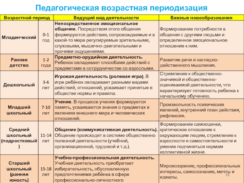 Педагогическая возрастная периодизация