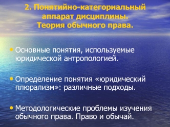 Понятийно-категориальный аппарат дисциплины. Теория обычного права