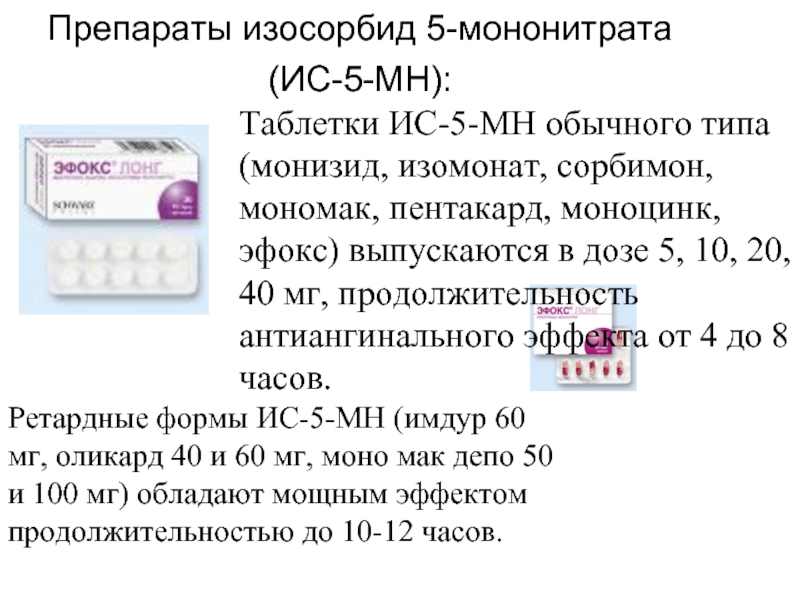 Эфокс лонг. Изосорбида 5 мононитрат торговое название. Изосорбид-5-мононитрат группа препарата. Изосорбида 5 мононитрат препараты. Изосорбида мононитрат фармакологические эффекты.