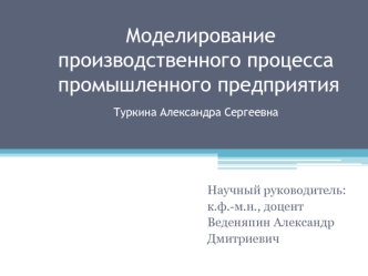 Моделирование производственного процесса промышленного предприятия         Туркина Александра Сергеевна