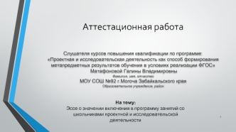 Аттестационная работа. Эссе о значении включения в программу занятий со школьниками проектной и исследовательской деятельности