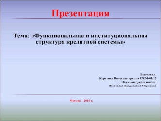 Функциональная и институциональная структура кредитной системы