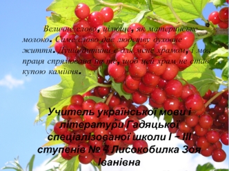 Учитель української мови і літератури Гадяцької спеціалізованої школи І – ІІІ ступенів № 4 Лисокобилка Зоя Іванівна