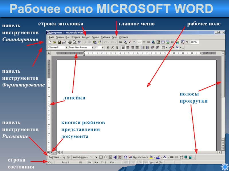 Поля редактора word. Панель текстового процессора MS Word. Элементы окна текстового процессора Microsoft Word. Определить названия элементов окна текстового редактора MS Word. Структура окна текстового процессора Microsoft Word.