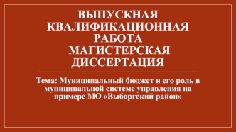 Муниципальный бюджет и его роль в муниципальной системе управления МО Выборгский район