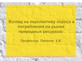 Взгляд на перспективу спроса и потребления на рынке природных ресурсов.

Профессор  Папенов  К.В.