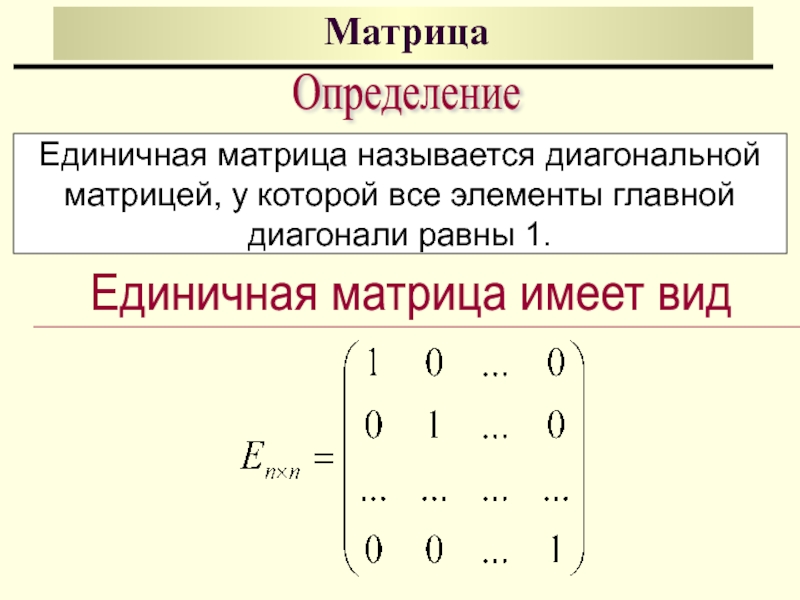 Диагональю матрицы называется. Единичная матрица с -1. Е единичная матрица второго порядка. Детерминант единичной матрицы. Определитель матрицы единичной матрицы.