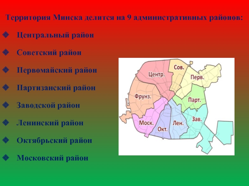 Карта партизанского района минска