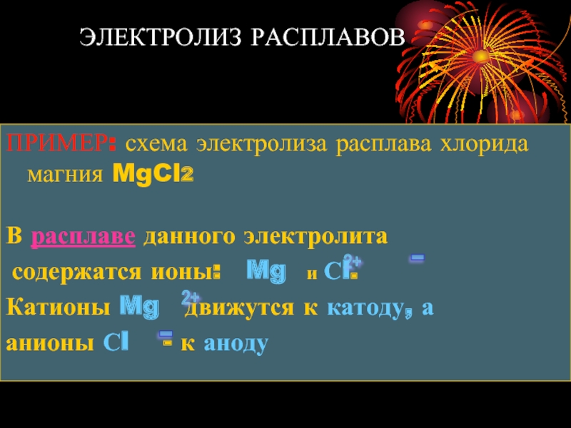 Напишите уравнения электролиза расплавов хлорида магния