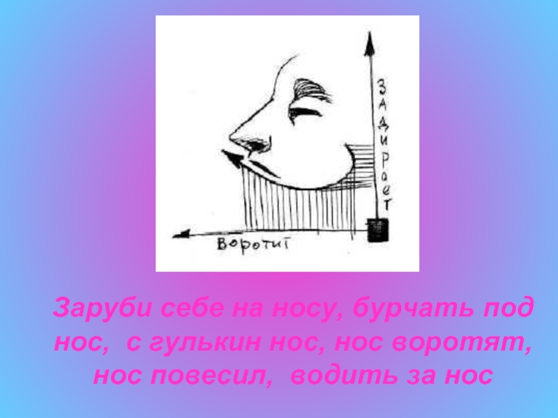 Скажи нос. Бурчать под нос фразеологизм. Фразеологизм под нос себе говорить. Заруби себе на носу рисунок. Бурчать под нос рисунок.