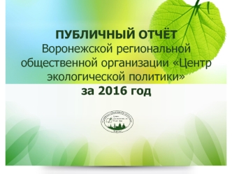Публичный отчет Воронежской региональной общественной организации Центр экологической политики за 2016 год