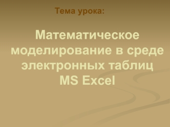 Математическое моделирование в среде электронных таблиц MS Excel